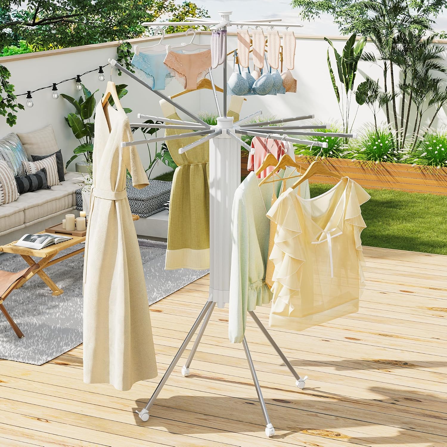 JOOM Tripod Clothes Drying Rack, Garment Rack Portable and Foldable Space Saving Laundry Drying Rack - Drying Rack Clothing Floor Folding Balcony Bedroom Household Wooden-Aldronix