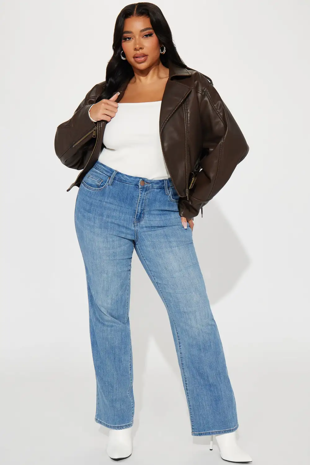 Check The Deets Faux Leather Moto Jacket - Brown-Aldronix