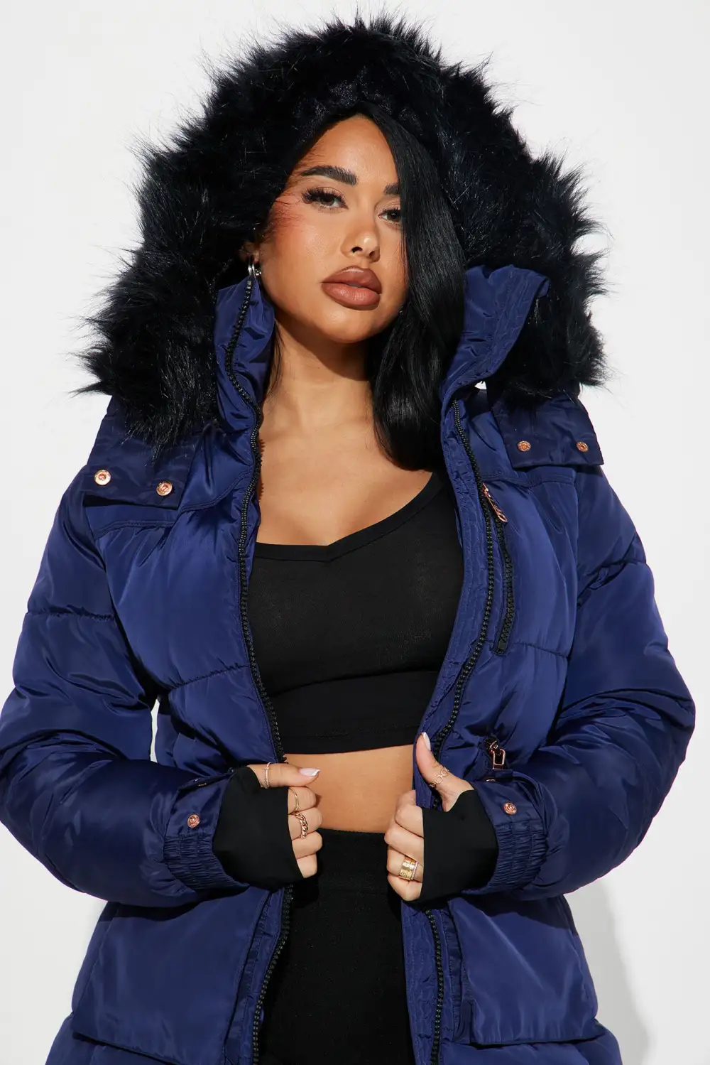 Cold Feelings Puffer Jacket - Navy-Aldronix