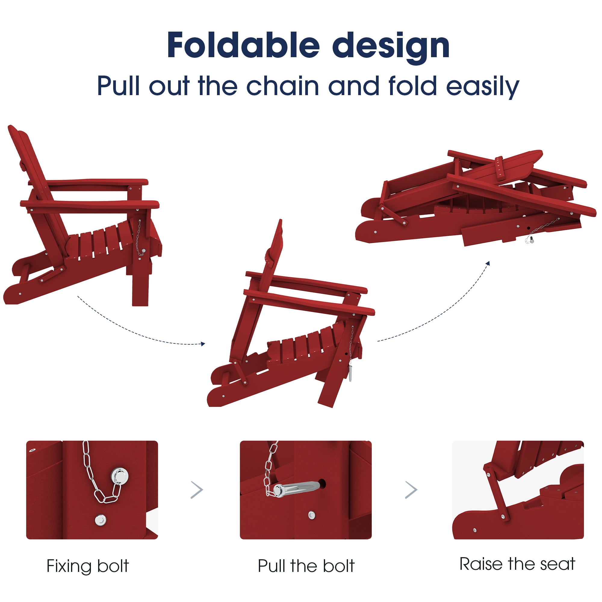 Outdoor Patio Folding HDPE Resin Adirondack Chair, Black-Aldronix
