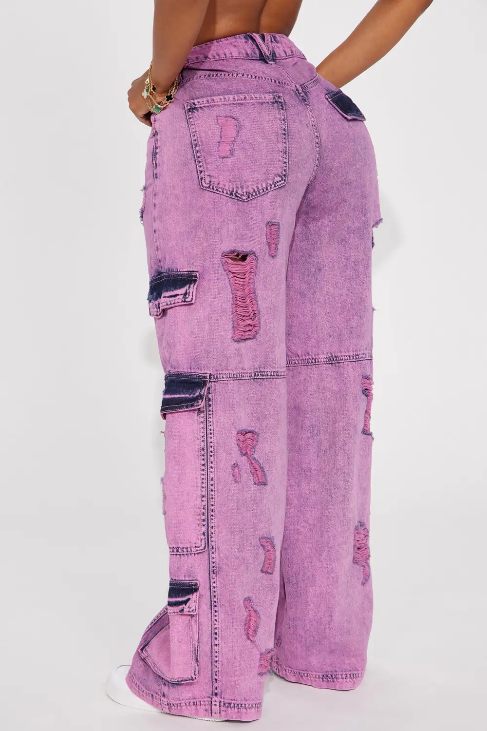 Mixed Signals Ripped Baggy Jeans - Pink-Aldronix