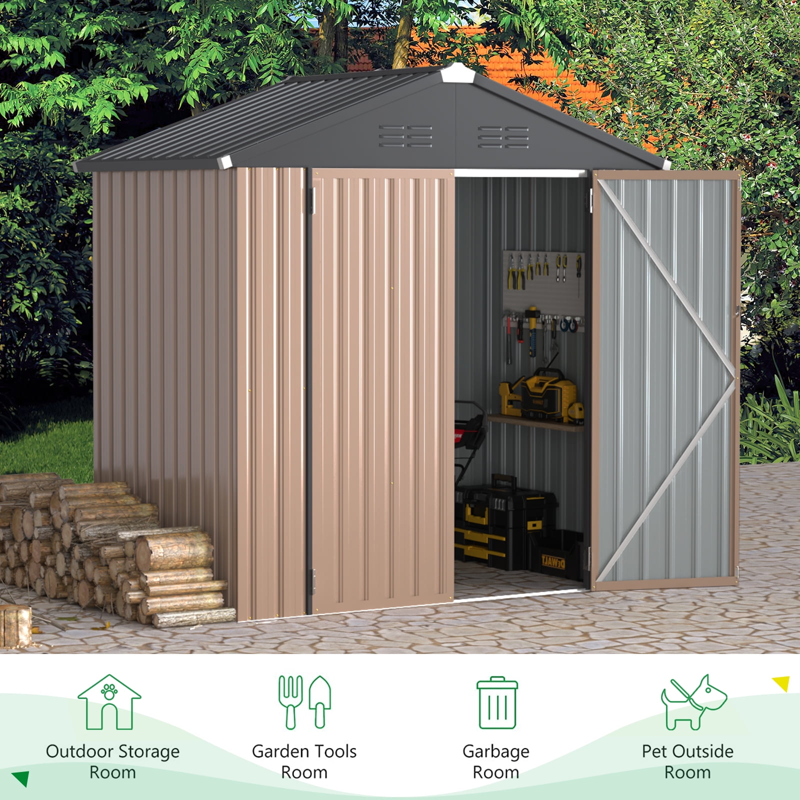 5 x 3 ft. Outdoor Metal Storage Shed with Sliding Roof & Lockable Door for Backyard, Garden-Aldronix