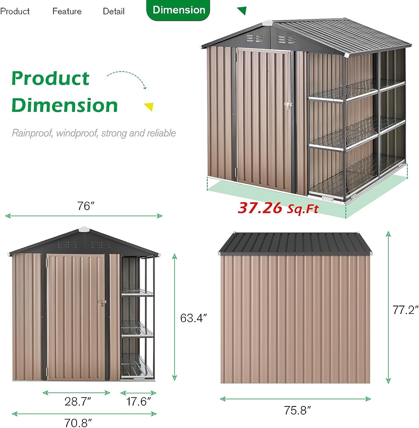 6' x 6' Outdoor Storage Shed with Rack & Shelves Metal Utility Tool Shed for Backyard & Garden-Aldronix