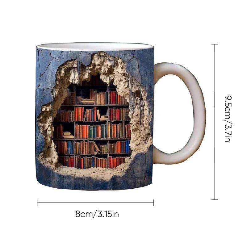 3D Library Bookshelf Mug, Coffee Mugs Gift for Book Lovers-Aldronix