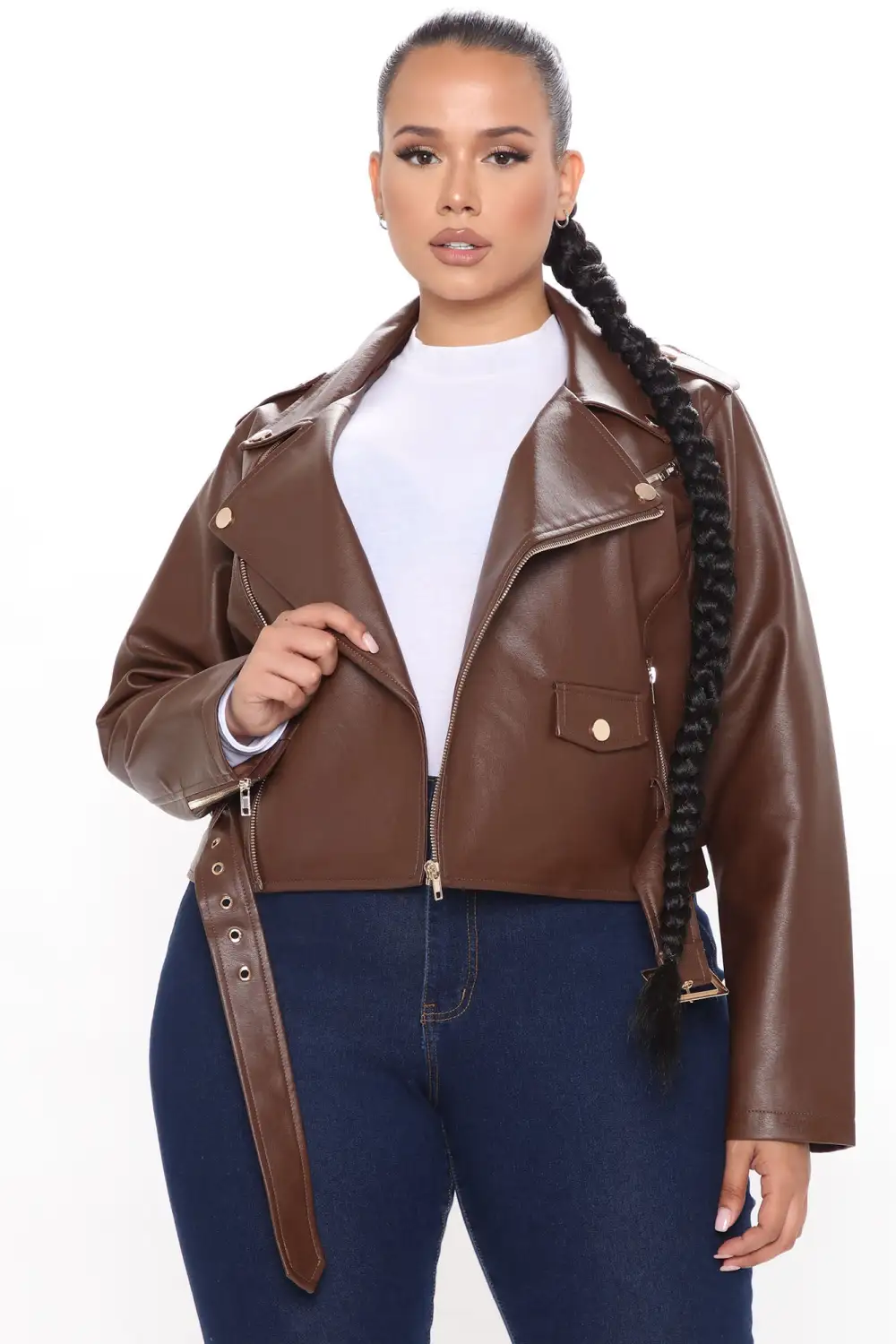 Remind Me Later Faux Leather Jacket - Mocha/Gold-Aldronix