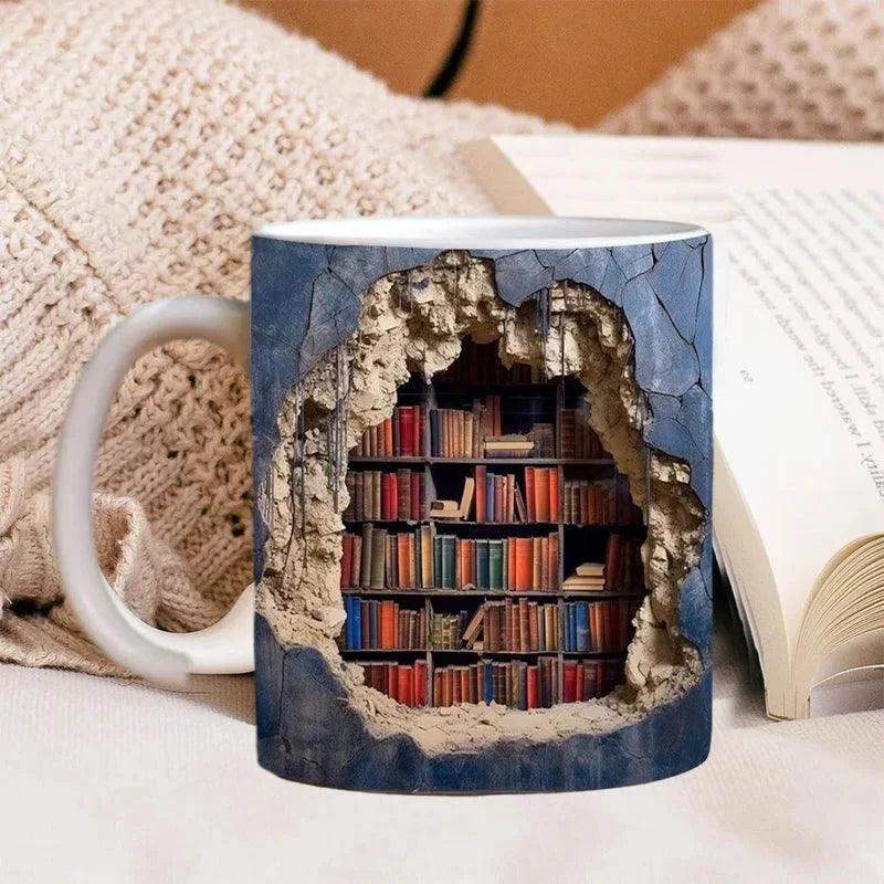 3D Library Bookshelf Mug, Coffee Mugs Gift for Book Lovers-Aldronix
