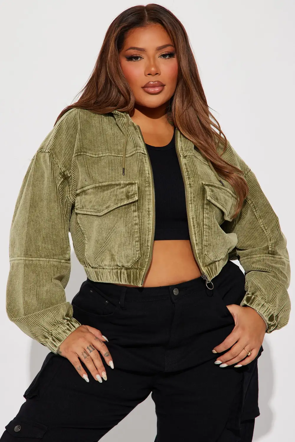 Ellie Corduroy Jacket - Olive-Aldronix