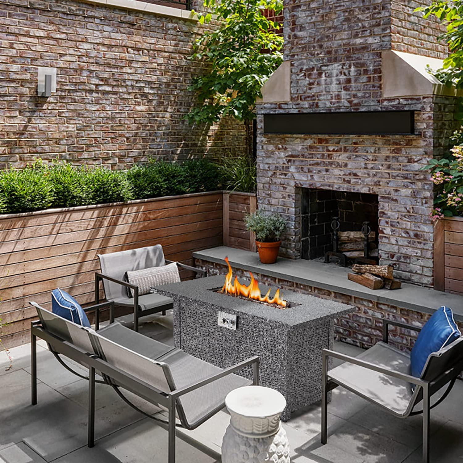 28" Propane Gas Fire Pit Table, 50000 BTU Steel Fire Table with Lid and Waterproof Cover, Black-Aldronix