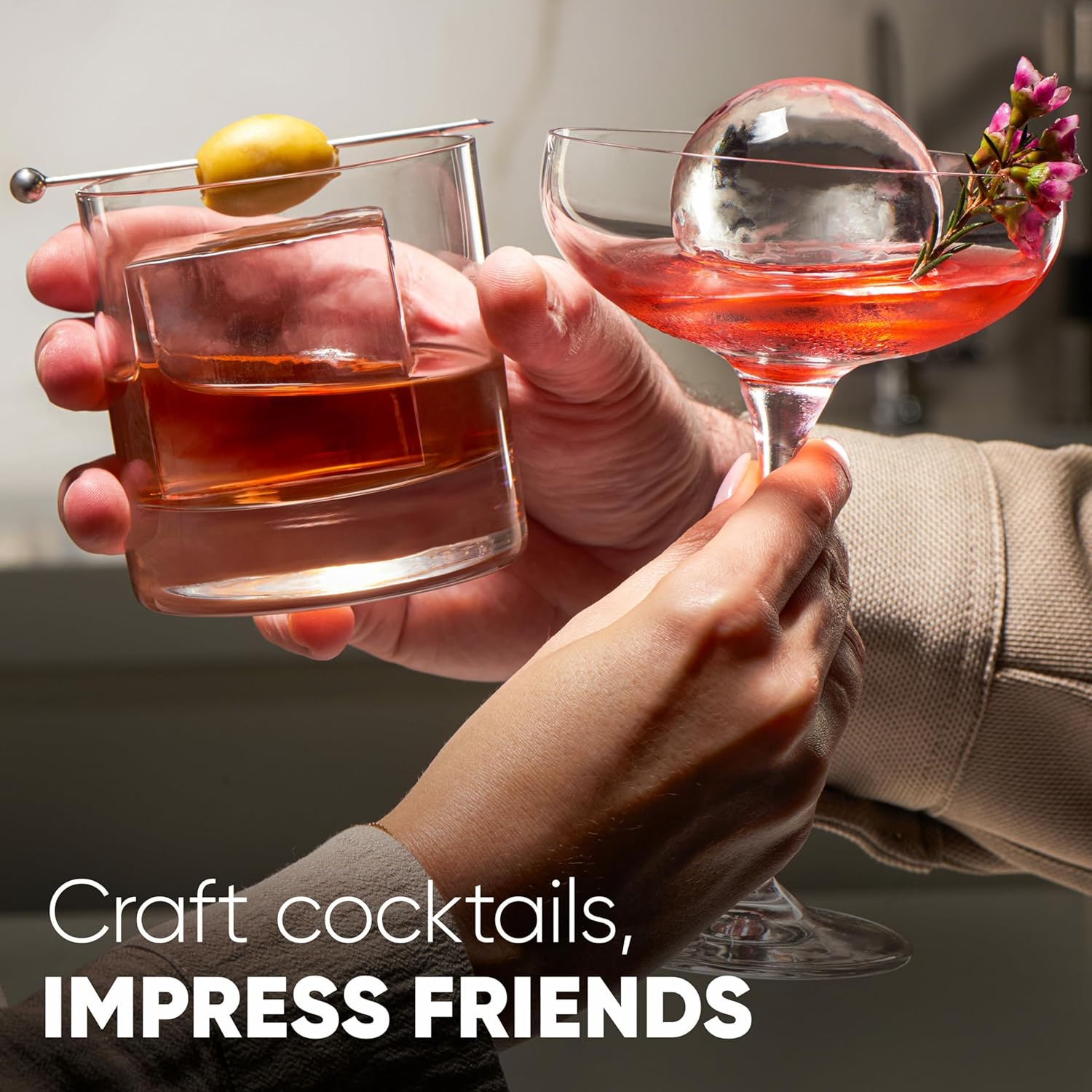 Prokonk Premium Clear Ice Cube Maker Mold - 4 Large 2.1-inch Crystal Clear Ice Squares for Whiskey & Cocktails - Easy-to-Remove Ice Cube Mold - Storage Bag & Silicone Inserts Included (Non-Electric)-Aldronix
