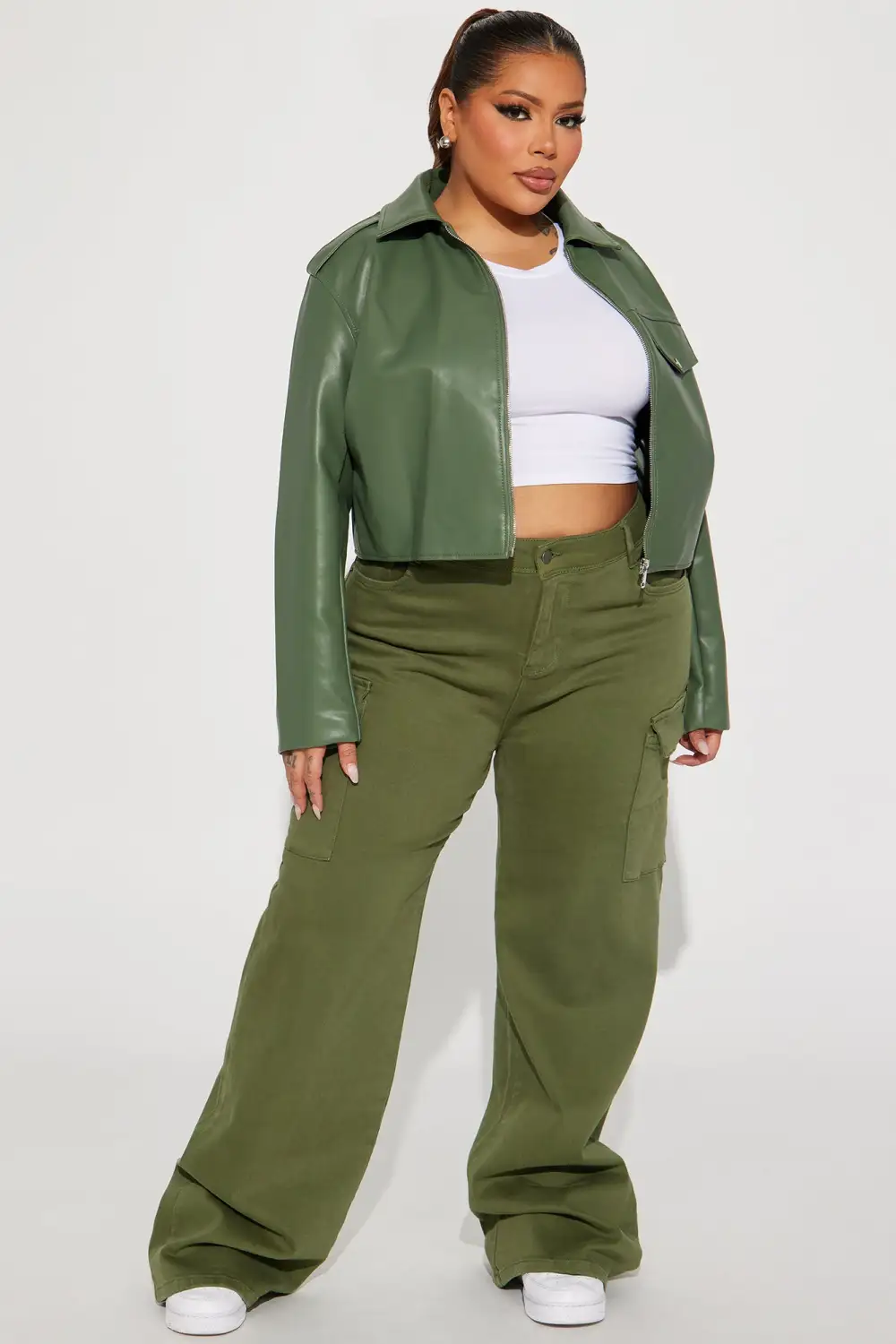 True That 90s Stretch Color Cargo Jeans - Olive-Aldronix