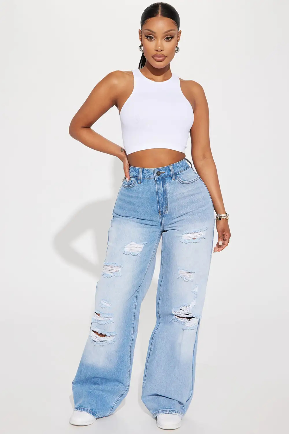 Left Him On Read Non Stretch Wide Leg Jeans - Medium Wash-Aldronix