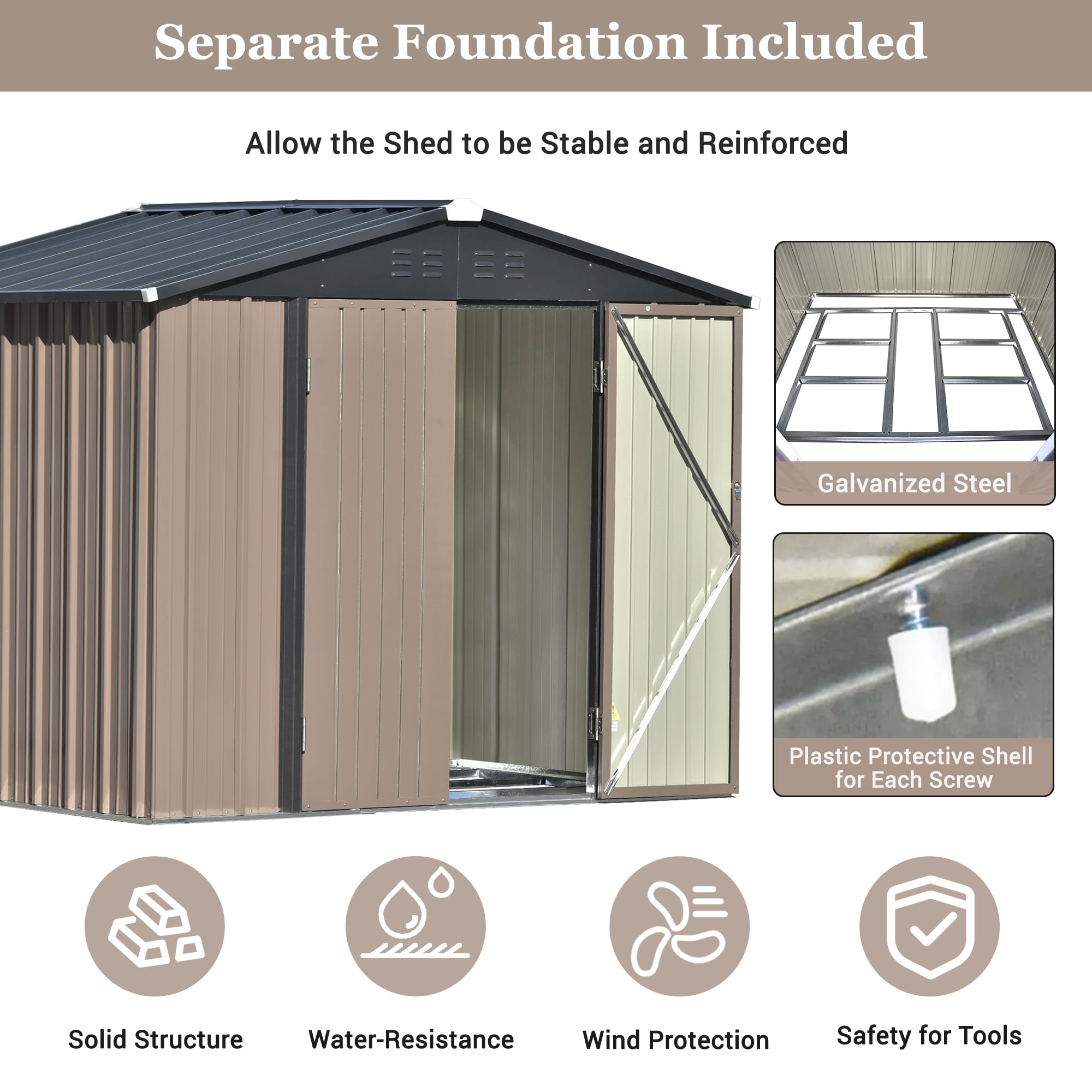 6' x 4' Outdoor Metal Storage Shed, Tools Storage Shed-Aldronix