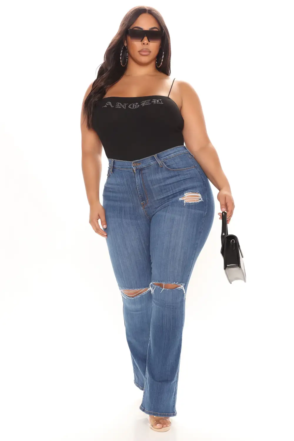 Luxurious Distressed Super Stretch Flare Jeans - Dark Wash-Aldronix