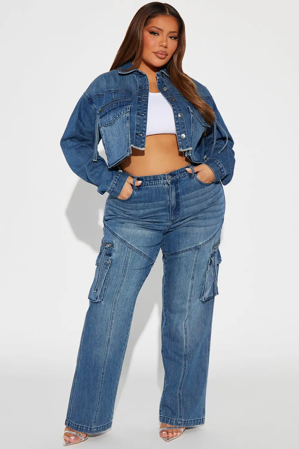 Devil In Disguise Cargo Denim Jacket - Medium Wash-Aldronix