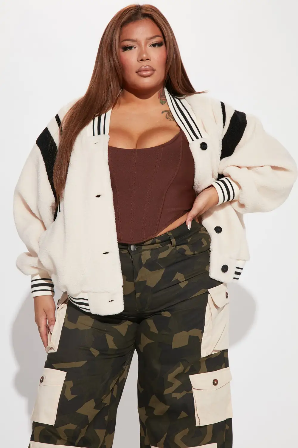 Lynette Varsity Jacket - Ivory/combo-Aldronix
