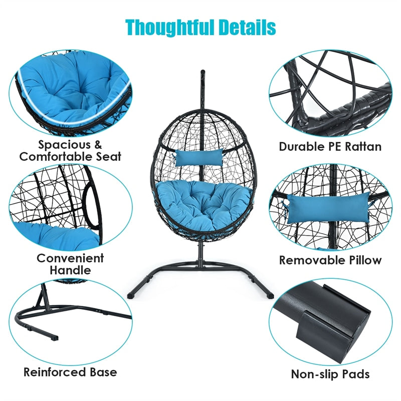 Outdoor Hanging Egg Chair Swing Hammock Chair Set with Stand & Cushion-Aldronix