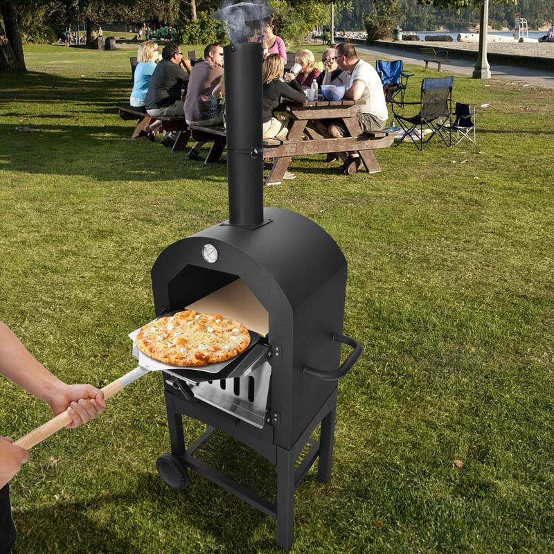 Outdoor Pizza Oven Wood Fire Maker Grill with Pizza Stone & Waterproof Cover-Aldronix