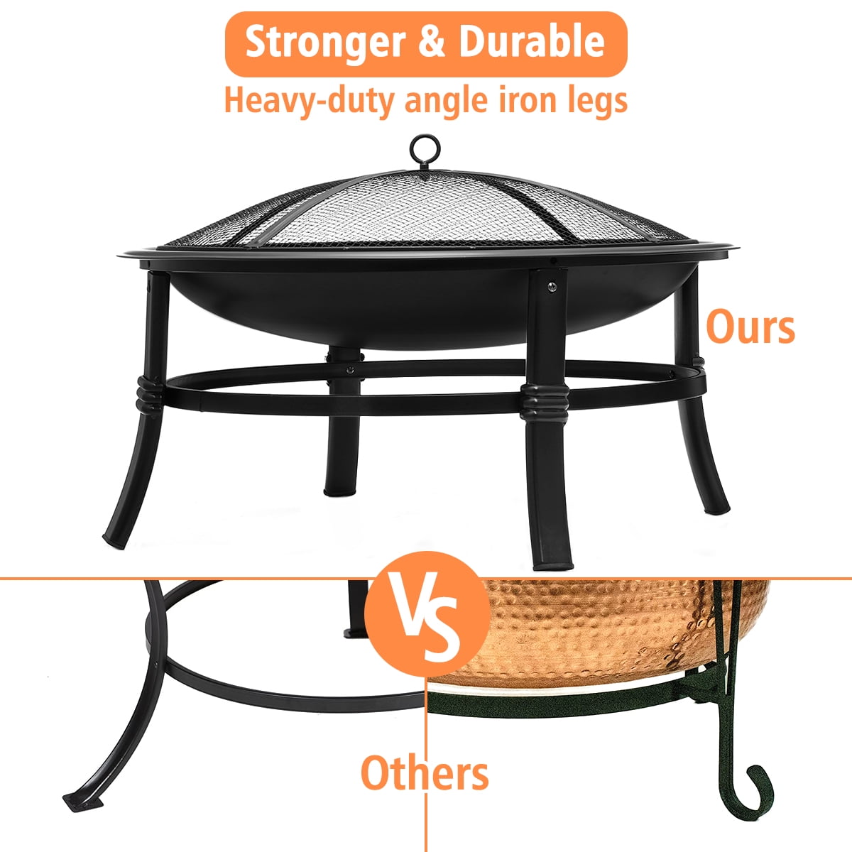 22 inch Wood Burning Fire Pit for Camping Picnic Bonfire Patio Outside Backyard Garden Small Bonfire Pit Steel Firepit Bowl with Spark Screen, Log Grate, Poker-Aldronix
