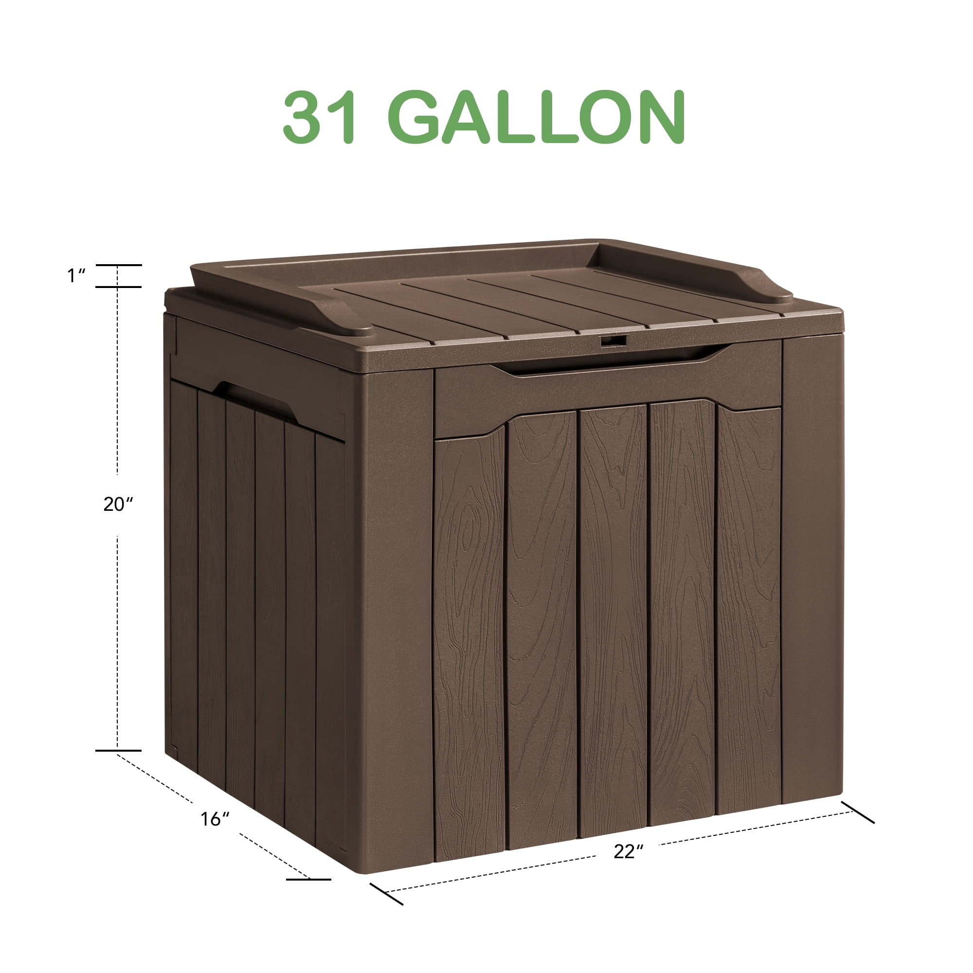 31 Gallon Outdoor Deck Box In Resin with Seat, Light Coffee-Aldronix