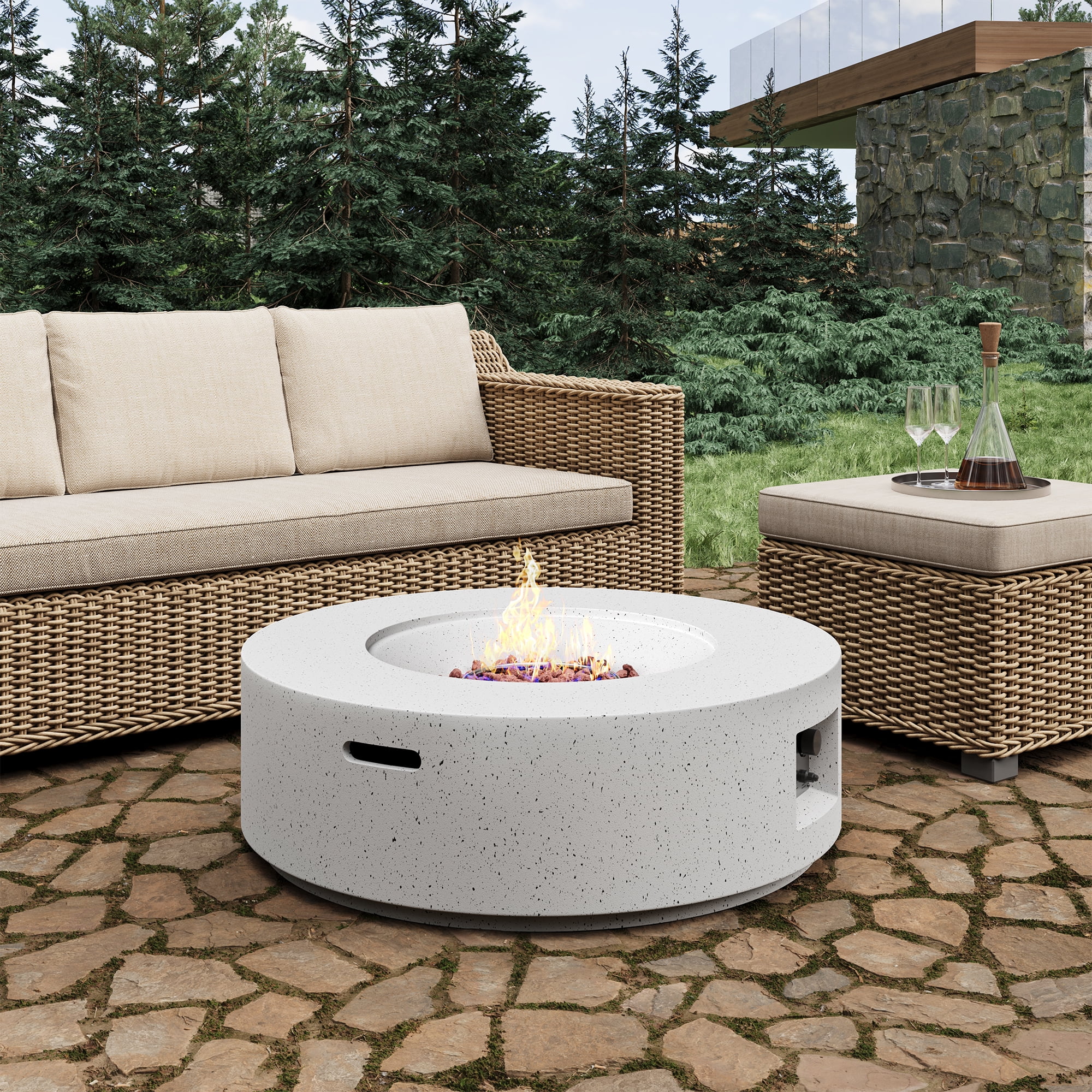 36" Propane Fire Pit 40,000 BTU Outdoor Round Fire Pits with Cover and Pulse Ignition, Outdoor Heating for Patio Garden Backyard,White-Aldronix