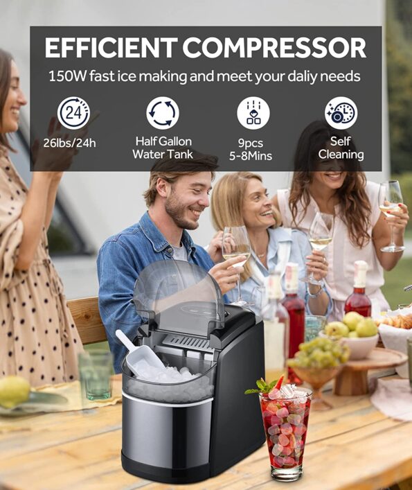 馃Portable Ice Maker with Ice Scoop & Basket , 9 Ice Ready in 6 Mins-Aldronix