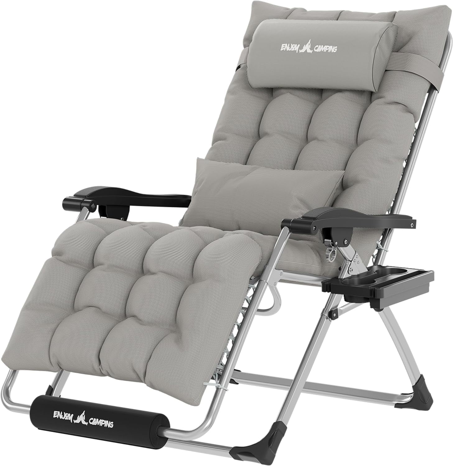 Oversized Zero Gravity Chair 33In XXL Patio Reclining Chair with Cushion, Outdoor Folding Adjustable Recliner with Cup Holder, Foot Rest & Padded Headrest, Support 500LB, Black-Aldronix