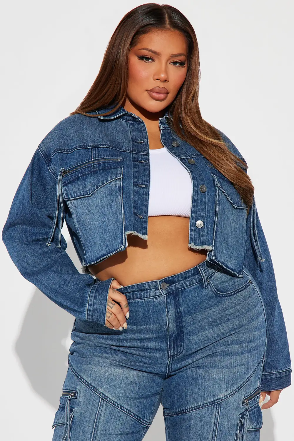 Devil In Disguise Cargo Denim Jacket - Medium Wash-Aldronix