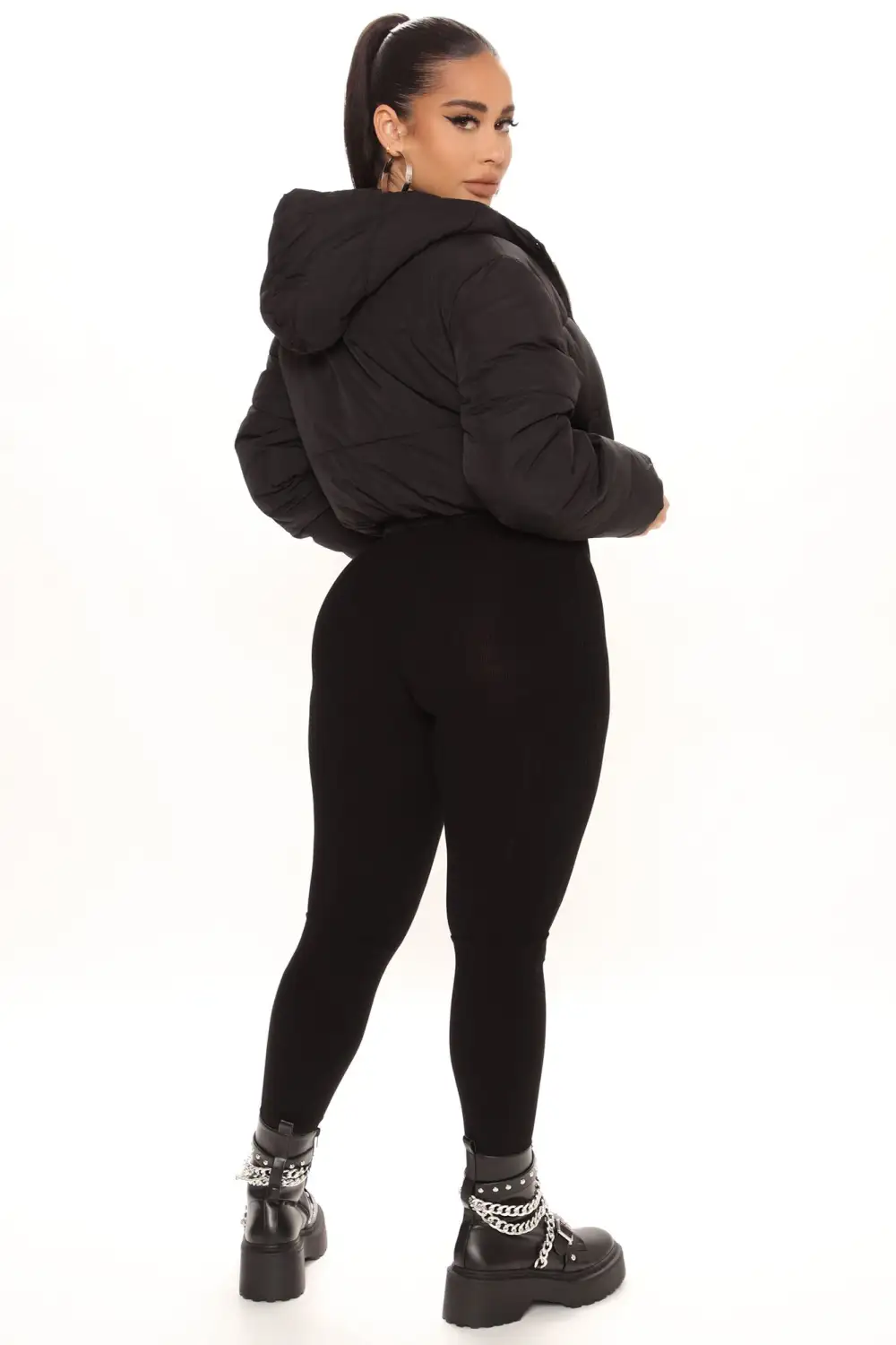 Can't Be Beat Cropped Puffer Jacket - Black-Aldronix