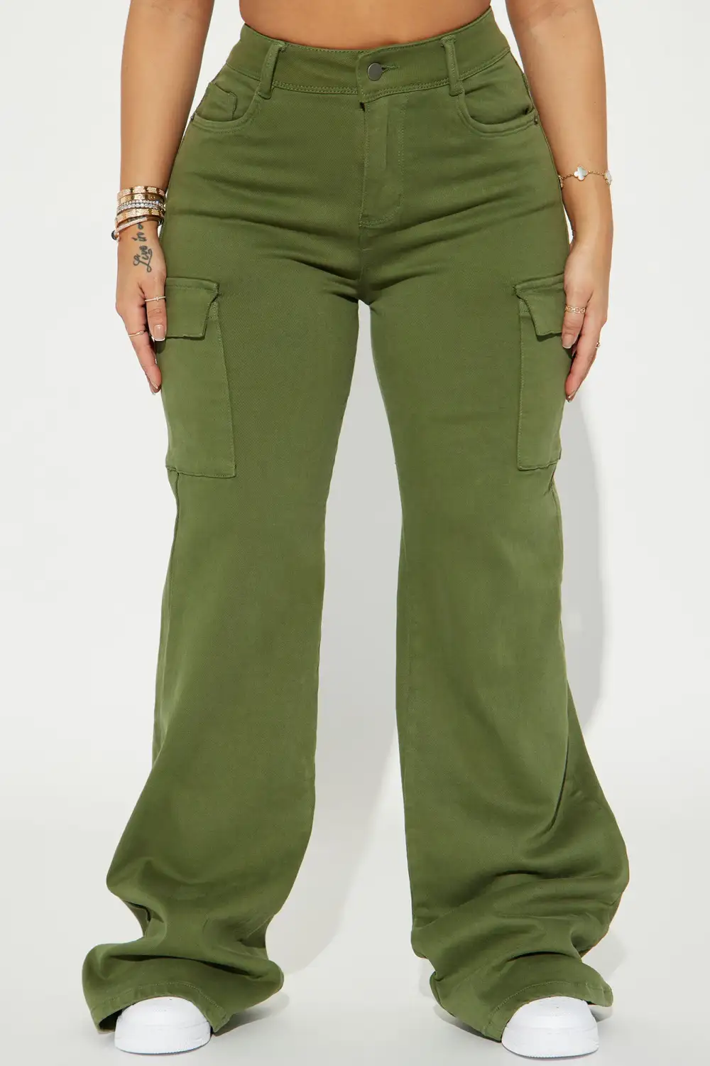 True That 90s Stretch Color Cargo Jeans - Olive-Aldronix