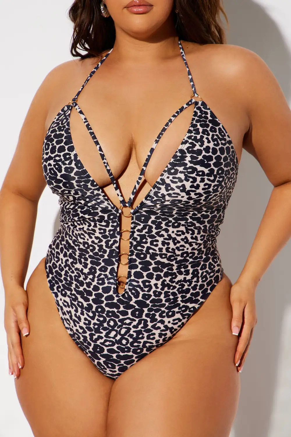 Tiana Halter 1 Piece Swimsuit - Leopard-Aldronix