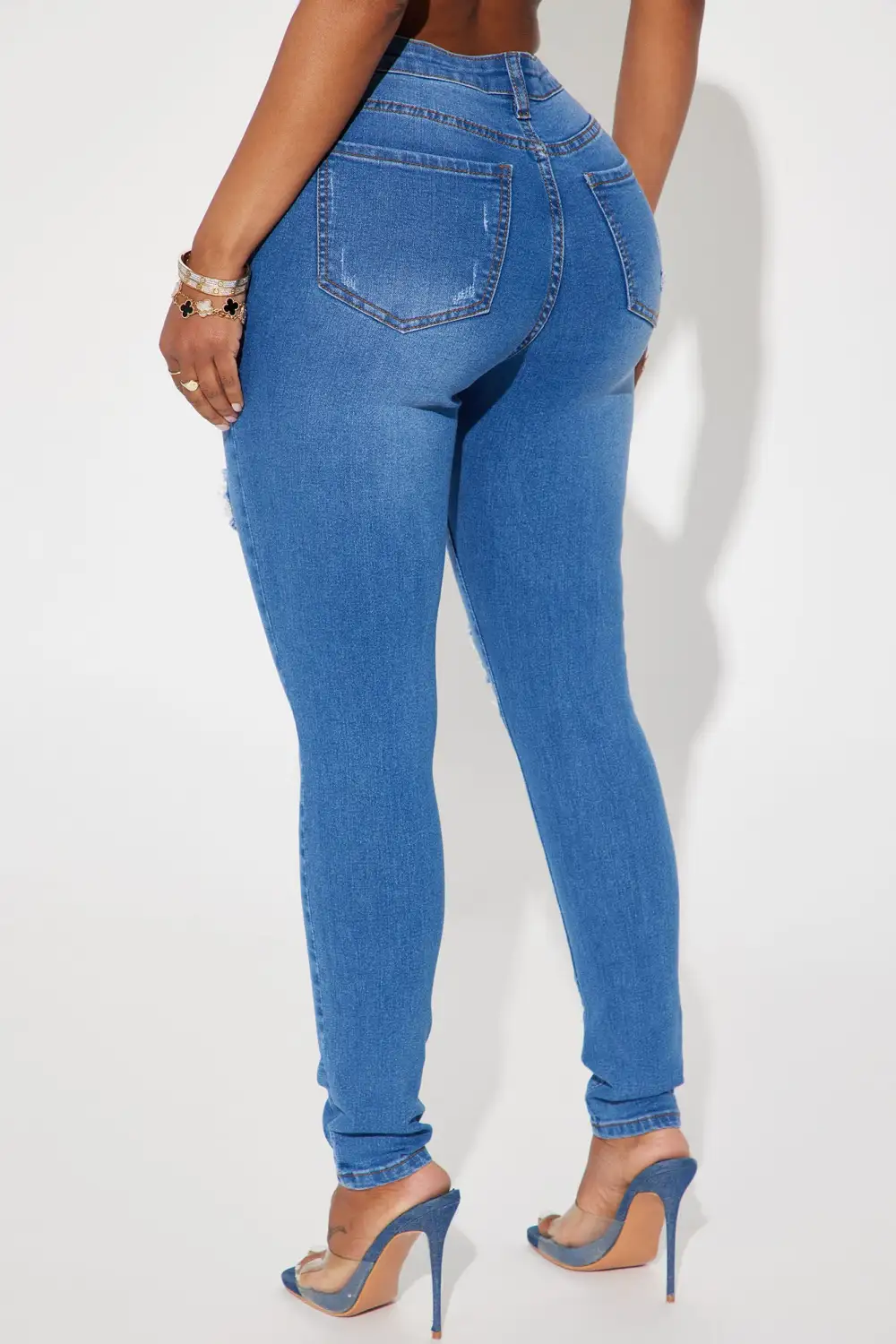 Molly Mid Rise Ripped Stretch Skinny Jeans - Medium Wash-Aldronix