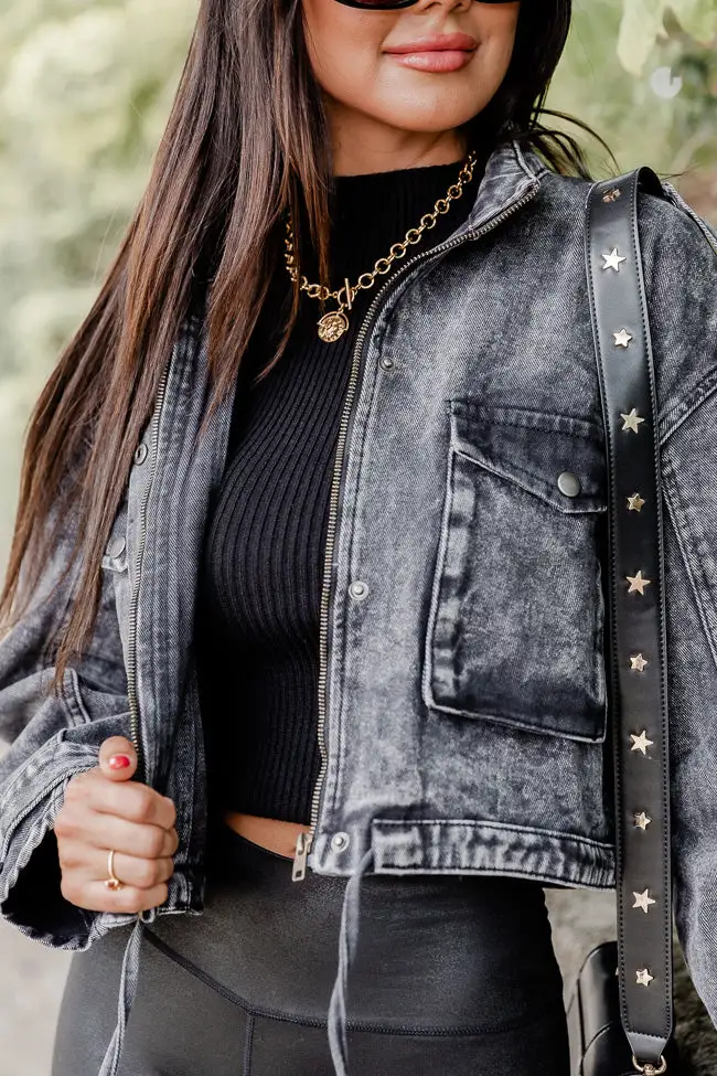 It's Your Choice Black Acid Washed Cropped Denim Jacket-Aldronix