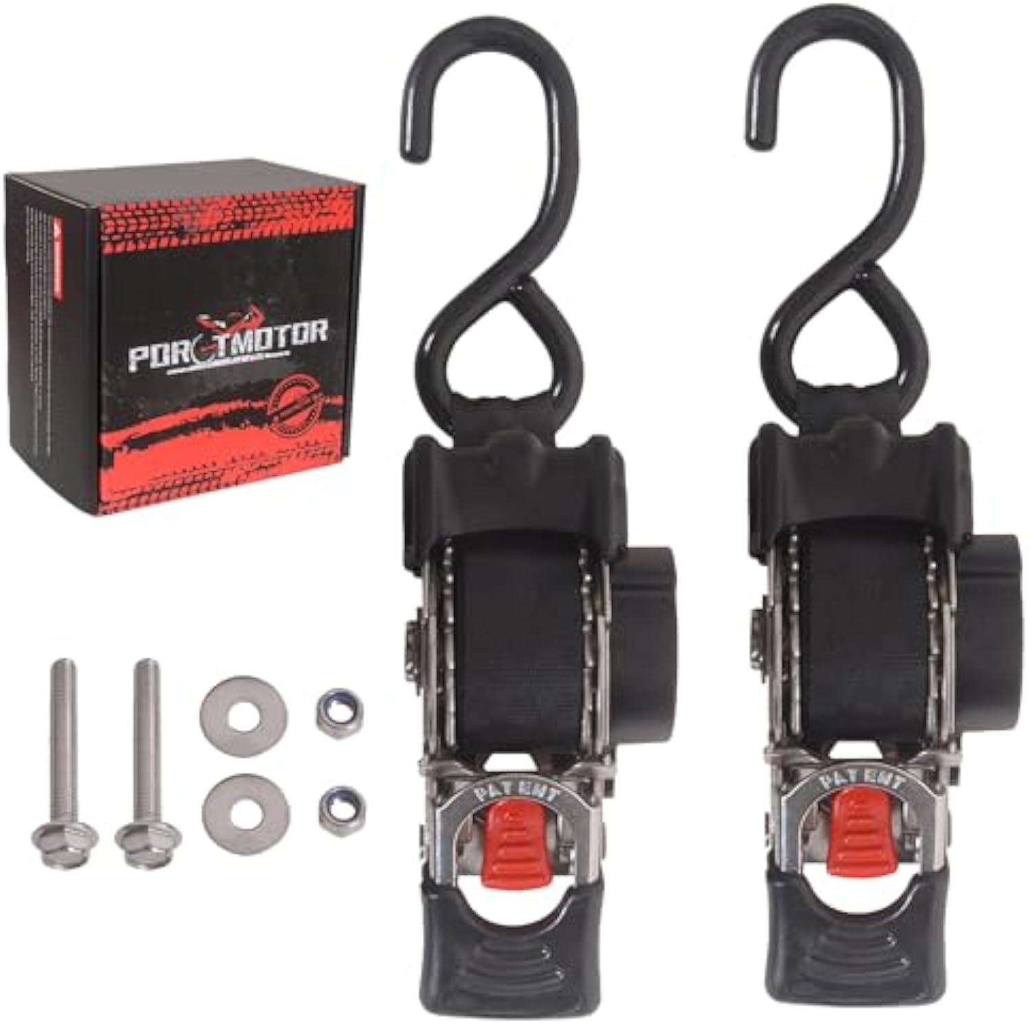 2 Pack Bolt-On Retractable Ratchet Straps (1" x6'), Stainless Steel Ratchet Tie Down Straps Heavy Duty Auto Retracting Ratchet Straps for Motorcycle, Trailers, Boats, ATVs, UTVs-Aldronix