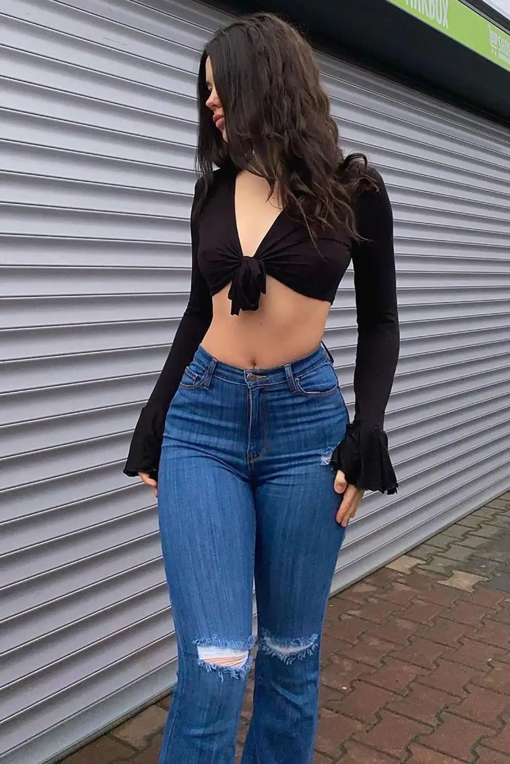 Luxurious Distressed Super Stretch Flare Jeans - Dark Wash-Aldronix