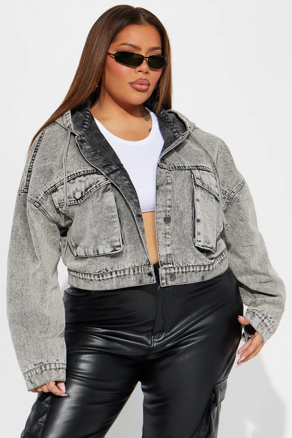 No Explanation Hooded Denim Jacket - Acid Wash Grey-Aldronix