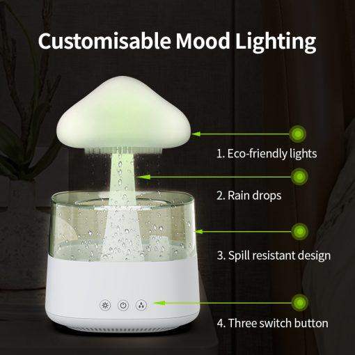 2-in-1 Desk Light Humidifier Rain Cloud Aromatherapy Essential Oil Zen Diffuser & Raining Cloud Night Light Mushroom Lamp-Aldronix
