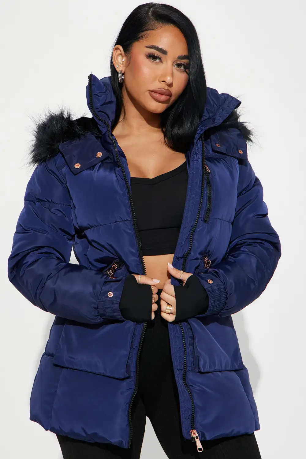 Cold Feelings Puffer Jacket - Navy-Aldronix