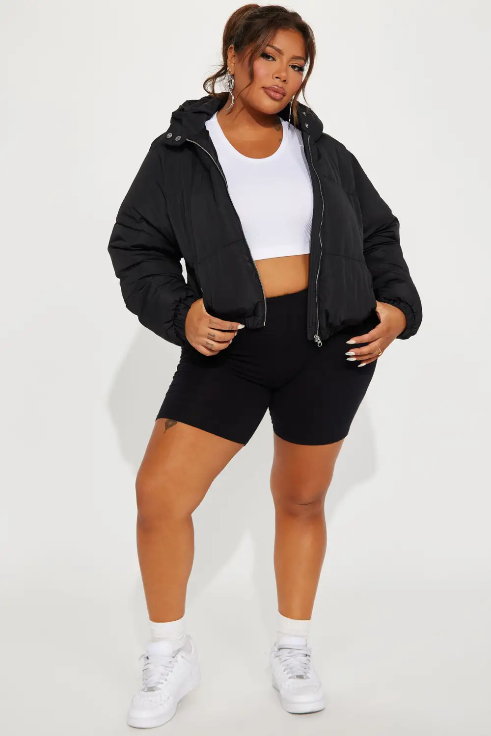Can't Be Beat Cropped Puffer Jacket - Black-Aldronix