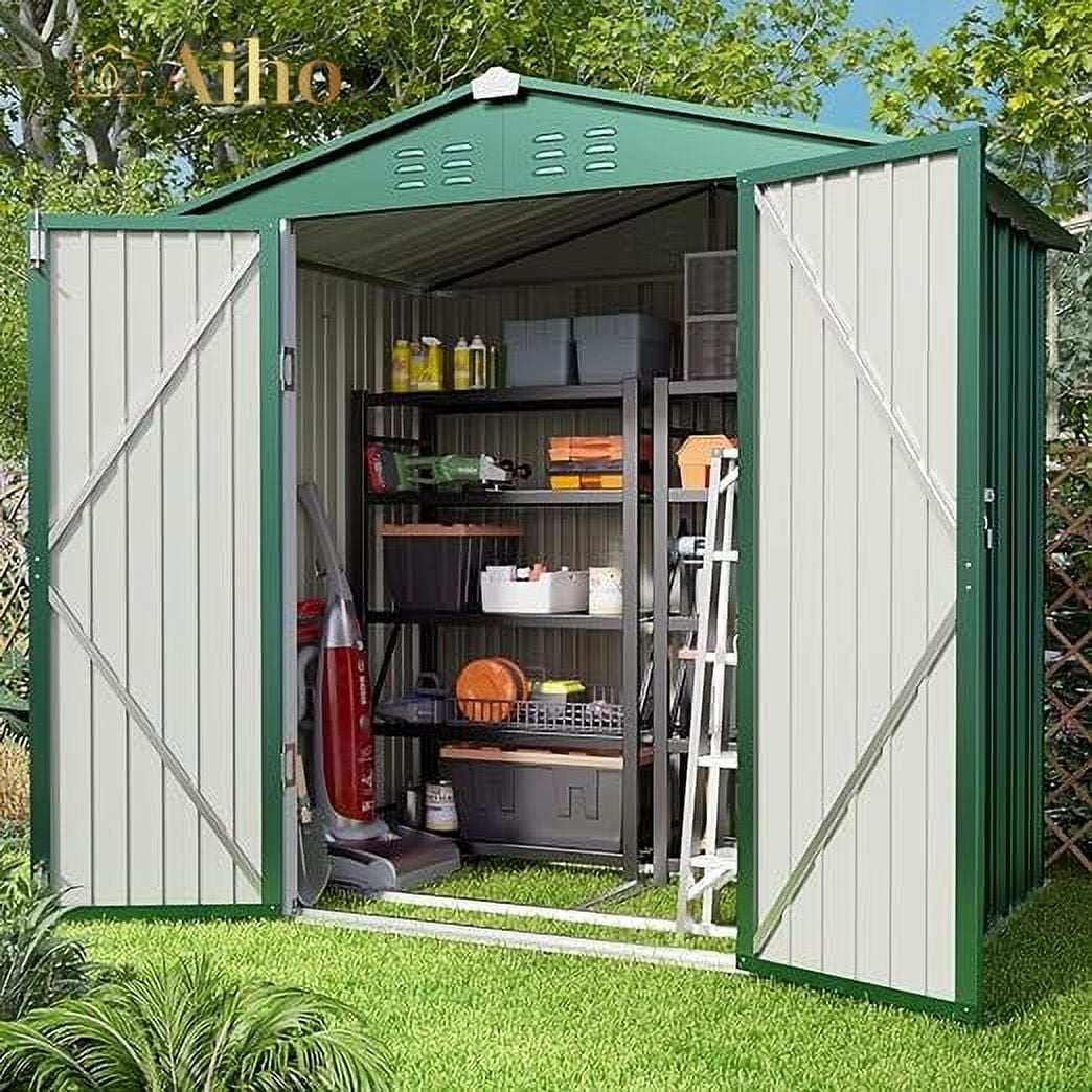8 x 6 FT Outdoor Storage Shed on Clearance with Metal Base Frame and Double Lockable Doors for Garden, Patio - Gray-Aldronix