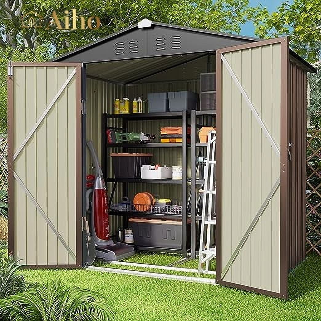 8 x 6 FT Outdoor Storage Shed on Clearance with Metal Base Frame and Double Lockable Doors for Garden, Patio - Gray-Aldronix