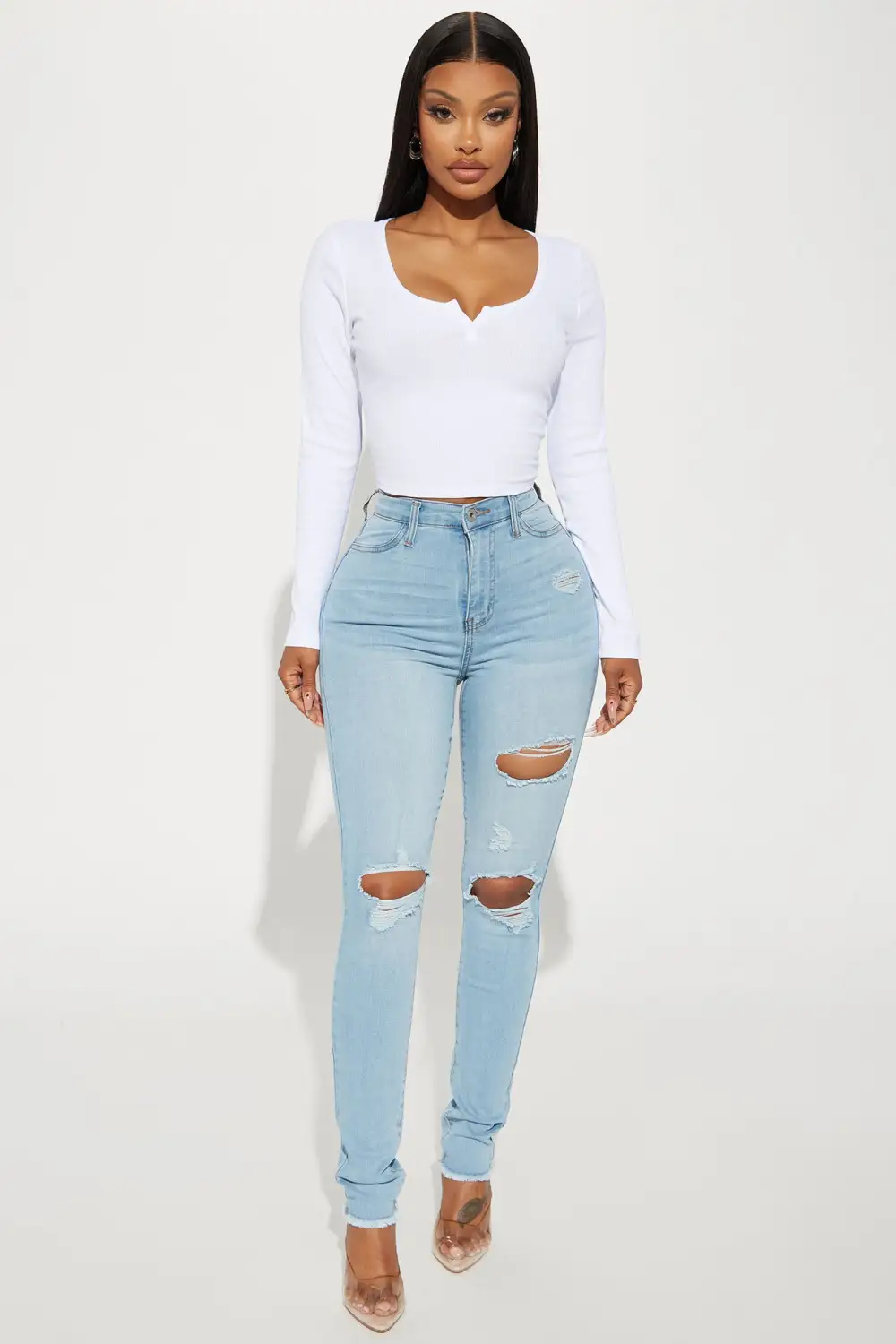 Stacey Super Stretch Ripped Skinny Jeans - Light Wash-Aldronix