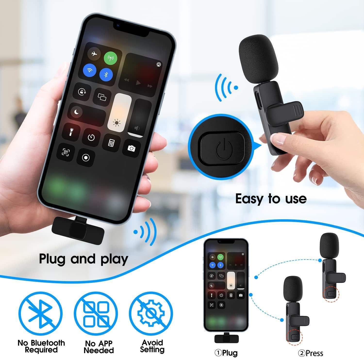 2 Pack Wireless Microphone For Iphone Ipad-Aldronix