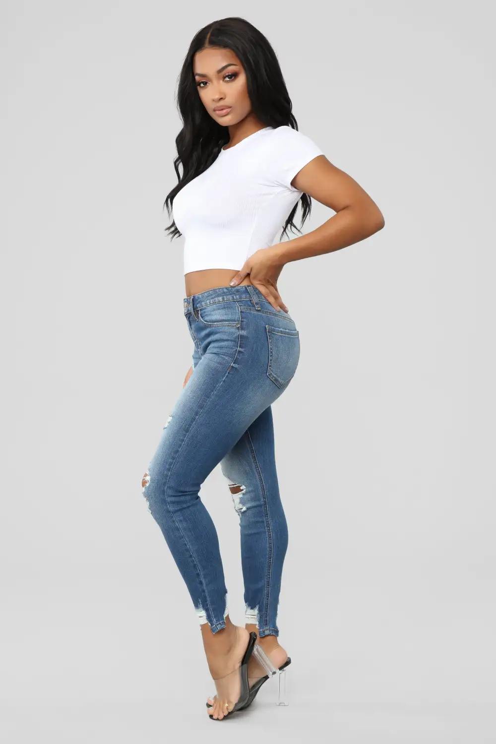 Ego Trip Mid Rise Jeans - Medium Blue Wash-Aldronix