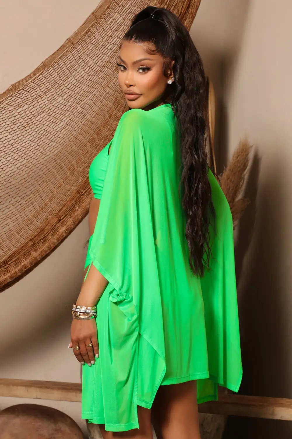 Maui Mix And Match Mesh Cover Up Kimono - Kelly Green-Aldronix