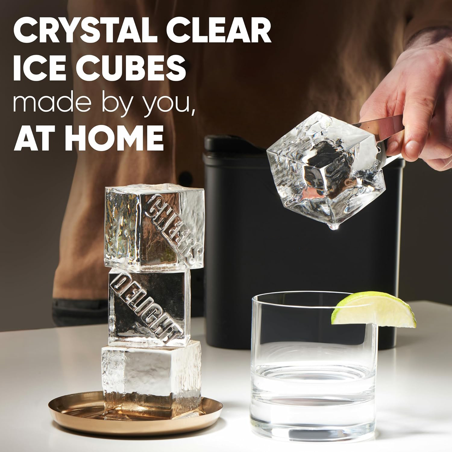 Prokonk Premium Clear Ice Cube Maker Mold - 4 Large 2.1-inch Crystal Clear Ice Squares for Whiskey & Cocktails - Easy-to-Remove Ice Cube Mold - Storage Bag & Silicone Inserts Included (Non-Electric)-Aldronix