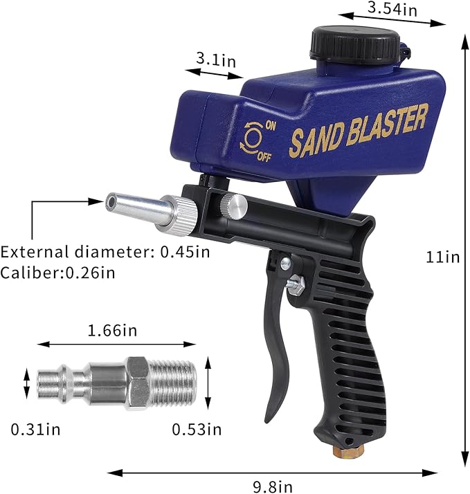 Sand Blaster Gun - Gravity Feed Sandblaster Gun for Metal, Wood Paint/Rust Removal and Glass Etching-Aldronix