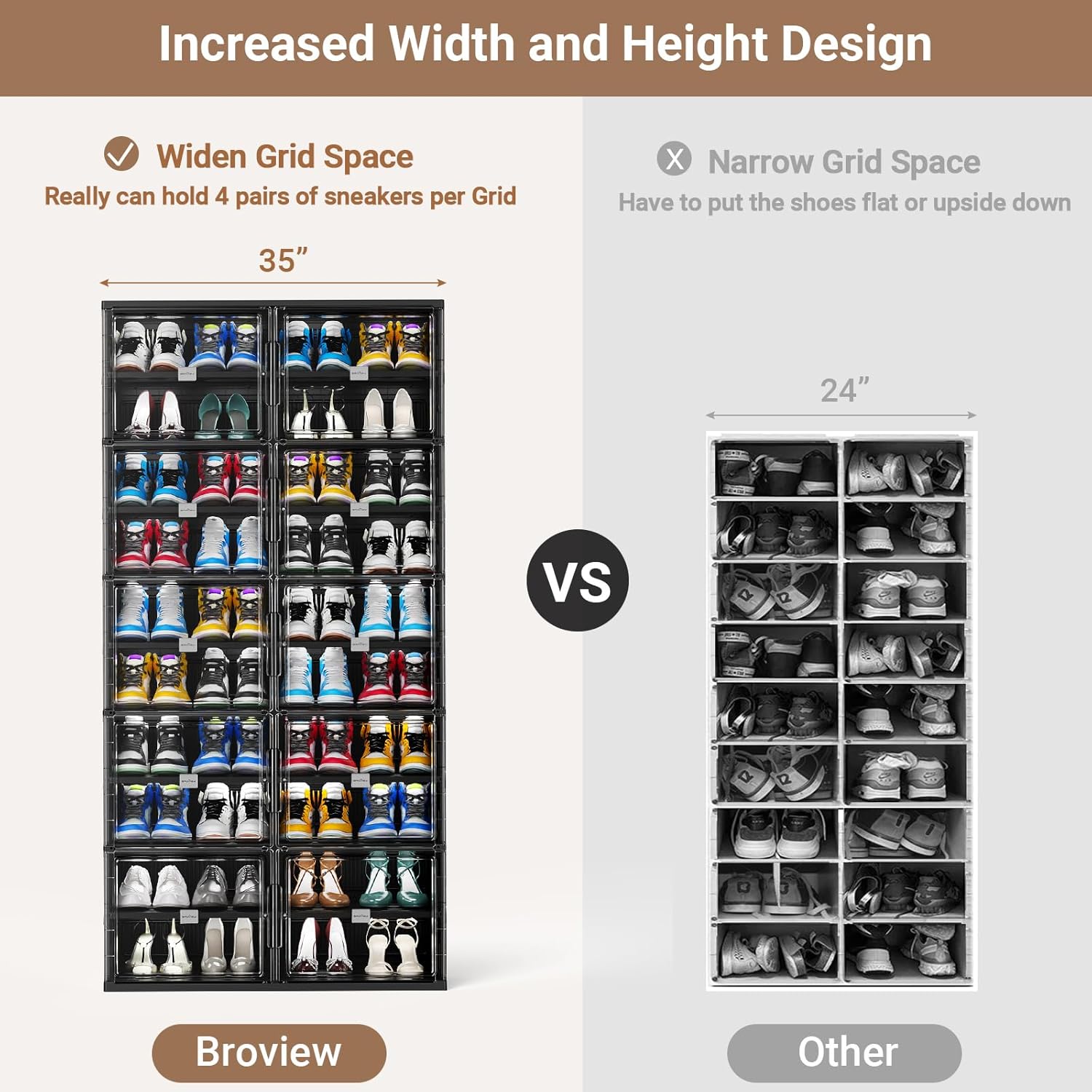 10 Tiers 40 Pairs Hard Plastic Shoe Storage Organizer Cabinet for Entryway, Large Stackable Collapsible Sneaker Shoe Box Organizer for Closet, Portable Folding Shoe Cabinet with Doors, Black-Aldronix