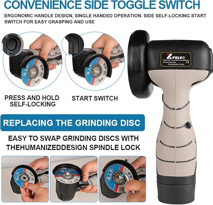 Cordless Brush Angle Grinder Kit, 19500rpm Mini Electric Angle Grinding Tool with 2pcs 16.8V 2000mAh Batteries and 5-Cutting Discs, Grinder Handheld Cutter for Metal Wood-Aldronix