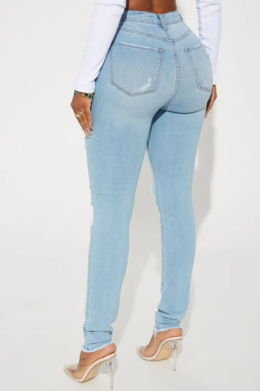 Stacey Super Stretch Ripped Skinny Jeans - Light Wash-Aldronix