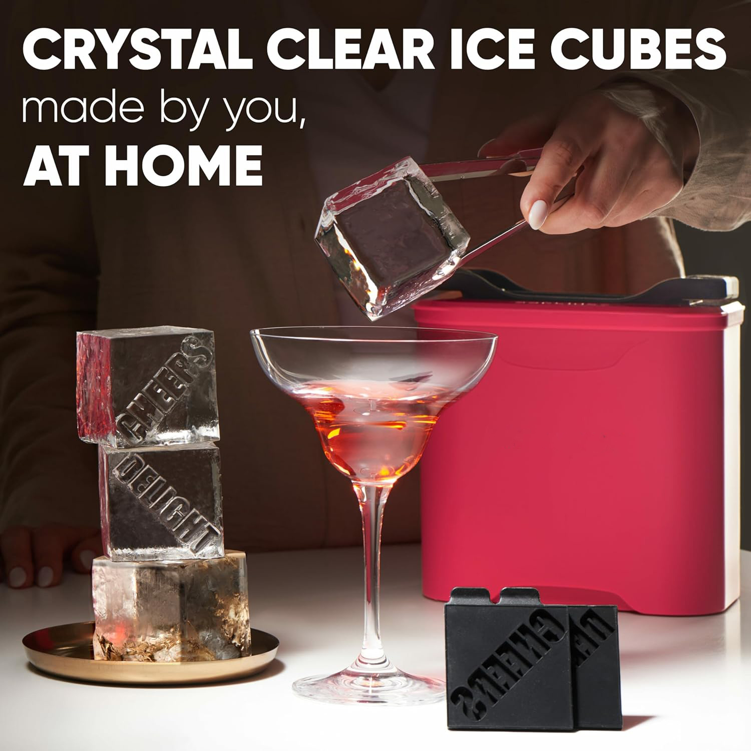 Prokonk Premium Clear Ice Cube Maker Mold - 4 Large 2.1-inch Crystal Clear Ice Squares for Whiskey & Cocktails - Easy-to-Remove Ice Cube Mold - Storage Bag & Silicone Inserts Included (Non-Electric)-Aldronix